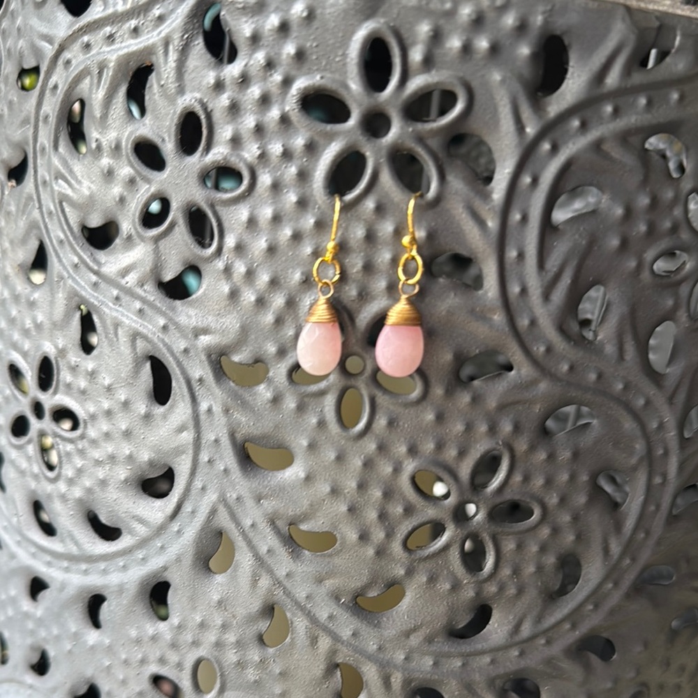 Dainty Pink and Gold Dangle Earrings